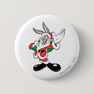 Badge Rond 5 Cm BOGS BUNNY™ Père Noël Waving