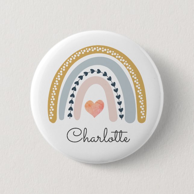 Badge Rond 5 Cm Boho aquarelle arc-en-ciel personnalisé (Devant)