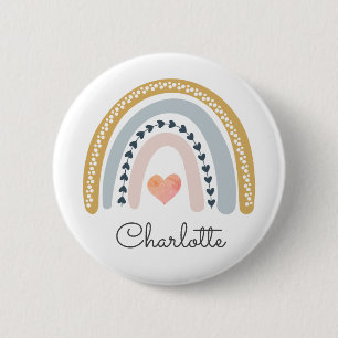 Badge Rond 5 Cm Boho aquarelle arc-en-ciel personnalisé