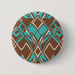 Badge Rond 5 Cm Boho Brown et Turquoise Motif de formes géométriqu