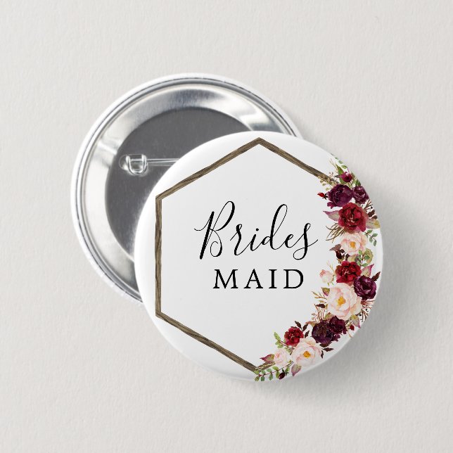Badge Rond 5 Cm Boho Burgundy Bridal Party Button Bridesmaid (Devant & derrière)