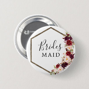 Badge Rond 5 Cm Boho Burgundy Bridal Party Button Bridesmaid