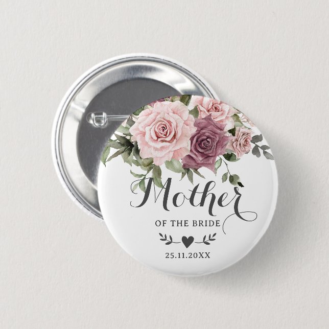 Badge Rond 5 Cm Boho Cinnamon Rose Blush Rose Florale Mariage Fête (Devant & derrière)