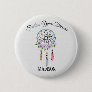 Badge Rond 5 Cm Boho Dream Catcher Floral Flower Tribal