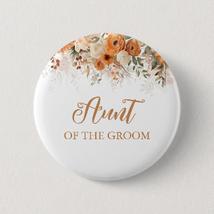 Badge Rond 5 Cm Boho Orange Brûlé Chute Fleur Tante De La Salle