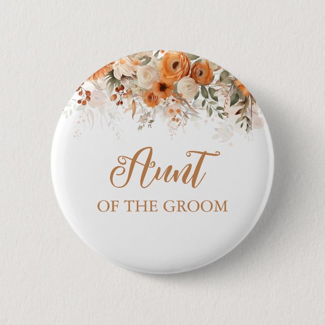 Badge Rond 5 Cm Boho Orange Brûlé Chute Fleur Tante De La Salle (Devant)