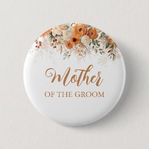 Badge Rond 5 Cm Boho Orange Brûlé Chute Florale Mère De La Salle