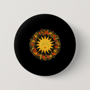 Badge Rond 5 Cm Boho Spirituel Soleil Mignon Bohème Céleste Hippie