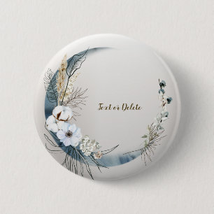 Badge Rond 5 Cm Boho White Orchidée Fleurs Blue Moon Elegant Party