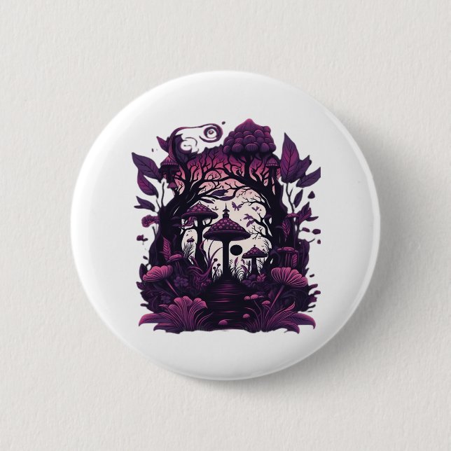 Badge Rond 5 Cm Bois de champignons Whimsigoth Witchy sérigraphie  (Devant)