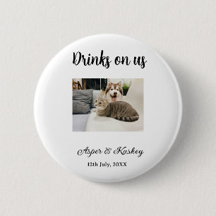 Badge Rond 5 Cm Boissons offertes bar ouvert photo de mariage coup