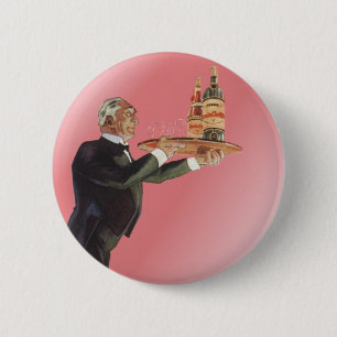 Badge Rond 5 Cm Boissons vintages, Butler Servant du vin sur plate