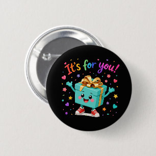 Badge Rond 5 Cm Boîte-cadeau sarcelle mignonne et heureuse Surpris