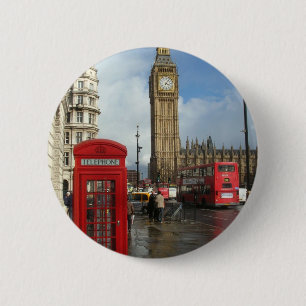 Badge Rond 5 Cm Boîte de téléphone de Londres et Big Ben (St.K)