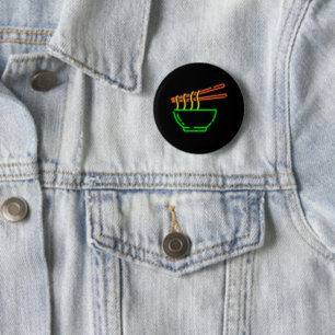 Badge Rond 5 Cm Bol de nouilles asiatiques néon