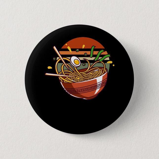 Badge Rond 5 Cm Bol Ramen rétro avec baguettes nouilles japonaises (Devant)