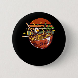 Badge Rond 5 Cm Bol Ramen rétro avec baguettes nouilles japonaises
