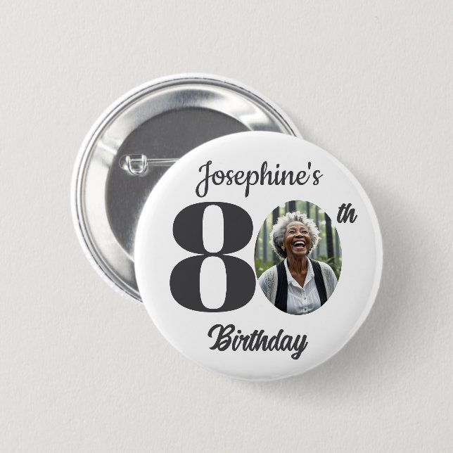 Badge Rond 5 Cm Bold 80th Birthday Party Photo Favor (Devant & derrière)