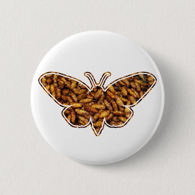 Badge Rond 5 Cm Bombyx Mori Silk Moth Cycle de vie Silhouette (Devant)