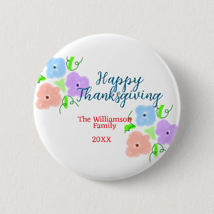 Badge Rond 5 Cm Bon thanksgiving bleu violet rose ajouter famille