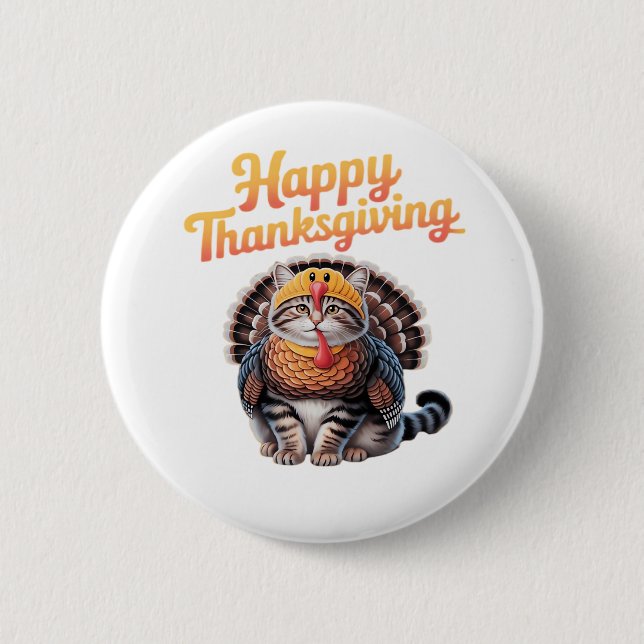 Badge Rond 5 Cm Bon thanksgiving Chat Turquie Fête Automne Classiq (Devant)