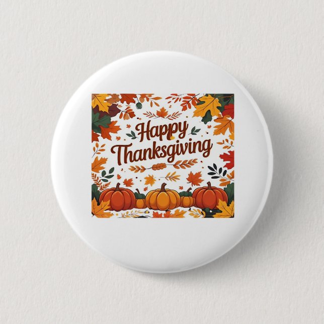Badge Rond 5 Cm Bon thanksgiving - Citrouilles d'automne et feuill (Devant)