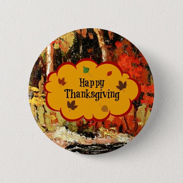 Badge Rond 5 Cm Bon thanksgiving, Couleurs d'automne (Devant)