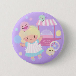 Badge Rond 5 Cm Bonbons en coton fille avec des monstres doux en l