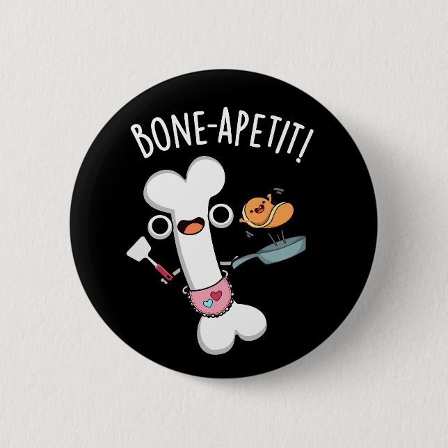 Badge Rond 5 Cm Bone Apetit Funny Cuisine Pun Dark BG (Devant)