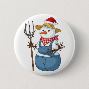 Badge Rond 5 Cm Bonhomme de neige agriculteur Noël 2026 Ferme de v