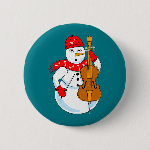 Badge Rond 5 Cm Bonhomme de neige au violoncelle