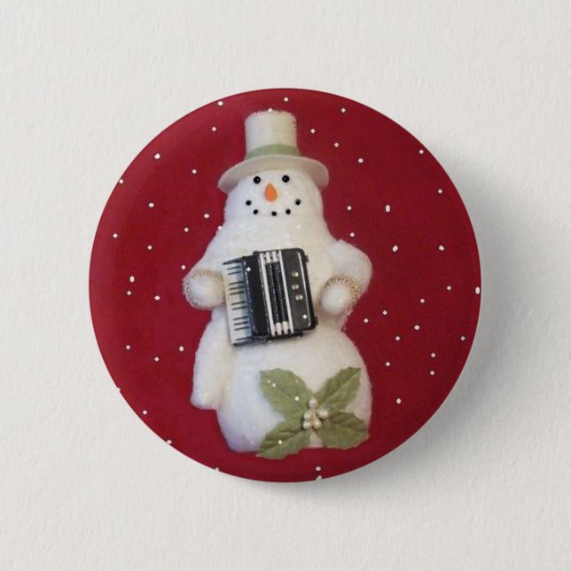 BADGE ROND 5 CM BONHOMME DE NEIGE AVEC L'ACCORDÉON (Devant)