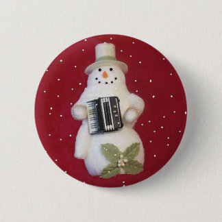 BADGE ROND 5 CM BONHOMME DE NEIGE AVEC L'ACCORDÉON