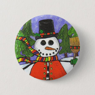 Badge Rond 5 Cm Bonhomme de neige de Noël - bouton de magie de