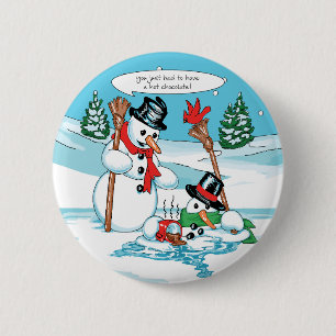 Badge Rond 5 Cm Bonhomme de neige drôle avec la bande dessinée d