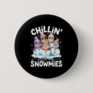 Badge Rond 5 Cm Bonhomme de neige drôle en train de se détendre av