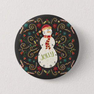 Badge Rond 5 Cm Bonhomme de neige gai de vacances d'Otomi