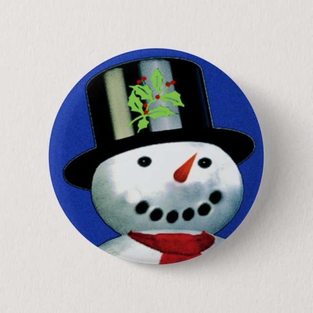 Badge Rond 5 Cm bonhomme de neige joyeux dans le chapeau supérieur (Devant)