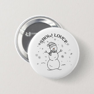 Badge Rond 5 Cm Bonhomme de neige mignon avec texte SNOW LOVER et 