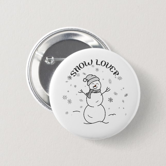 Badge Rond 5 Cm Bonhomme de neige mignon avec texte SNOW LOVER et  (Devant & derrière)