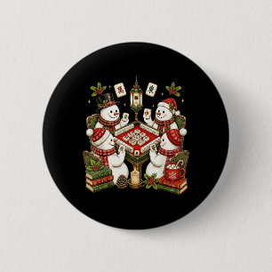 Badge Rond 5 Cm Bonhomme de neige mignon de Noël jouant au Mahjong