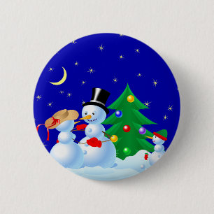 Badge Rond 5 Cm Bonhommes de neige de danse