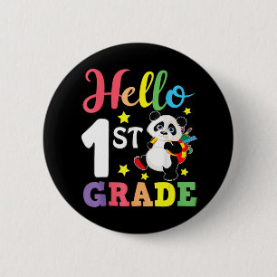 Badge Rond 5 Cm Bonjour 1ère Année Cute Panda Retour À L'École Étu