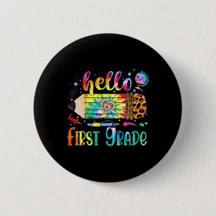 Badge Rond 5 Cm Bonjour 1ère année léopard crayon tie dye fun Byck