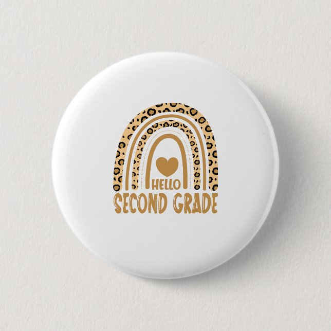 Badge Rond 5 Cm Bonjour 2e année Leopard Rainbow-Back à l'école (Devant)