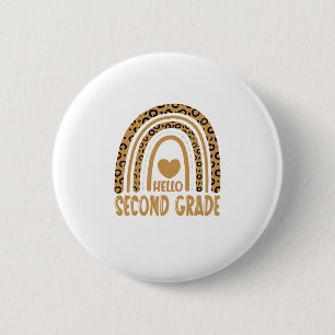 Badge Rond 5 Cm Bonjour 2e année Leopard Rainbow-Back à l'école