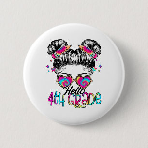Badge Rond 5 Cm Bonjour 4ème Quatrième Classe Nœud Messy Ck Retour