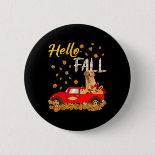 Badge Rond 5 Cm Bonjour Automne Golden Retriever Leaf Automne Red