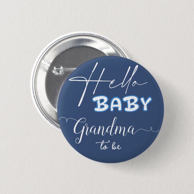 Badge Rond 5 Cm Bonjour Bébé Élégant Bleu Foncé Future Grand-mère (Devant & derrière)