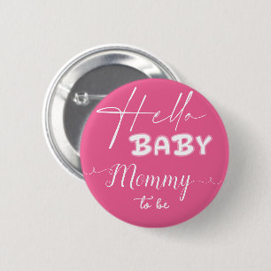 Badge Rond 5 Cm Bonjour bébé élégant rose foncé maman-à-être